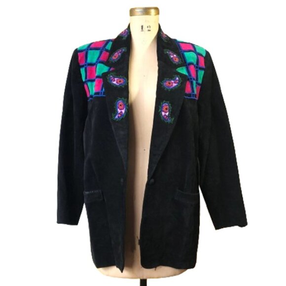 Vintage suede leather paisley beaded collar blazer jacket - Picture 9 of 15